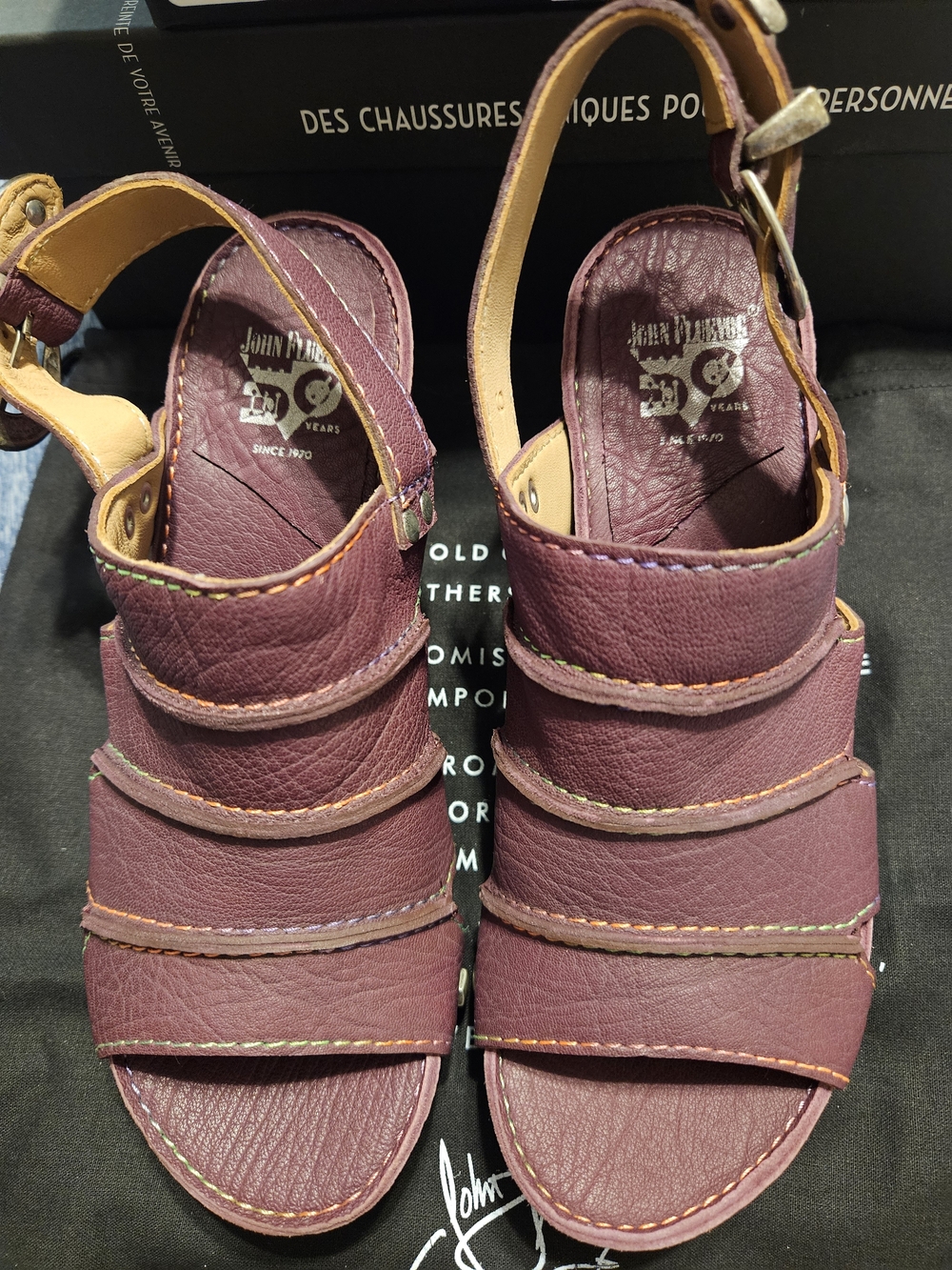 John Fluevog Women's Wine Leather Multi-Strap Sandals